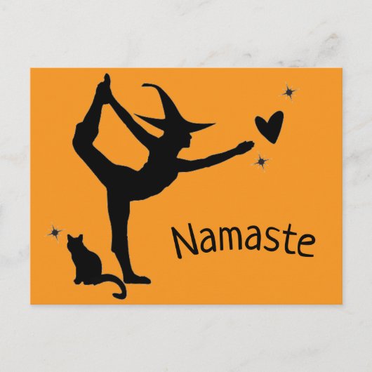 Hexe Halloween Namaste Yoga Orange Black Modern Postkarte (Vorderseite)