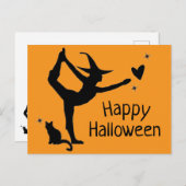 Hexe Halloween Namaste Yoga Orange Black Modern Postkarte (Vorne/Hinten)