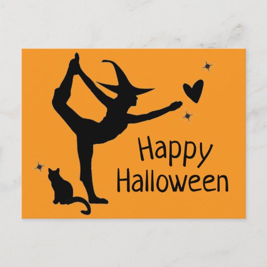 Hexe Halloween Namaste Yoga Orange Black Modern Postkarte (Vorderseite)