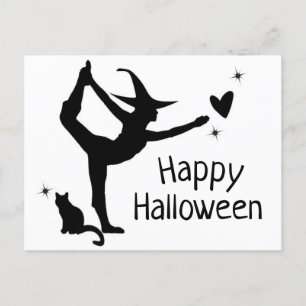 Hexe Halloween Namaste Yoga Schwarz-weiß Modern Postkarte