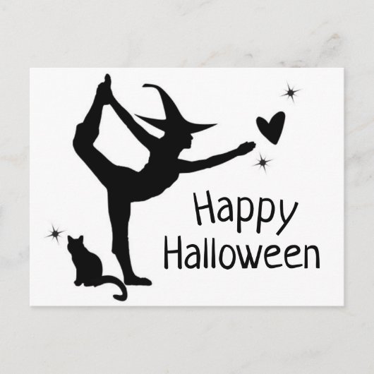 Hexe Halloween Namaste Yoga Schwarz-weiß Modern Postkarte (Vorderseite)