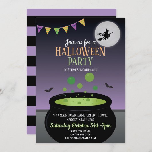 Hexe Halloween-Party Einladung Wicked Cauldron (Vorne/Hinten)