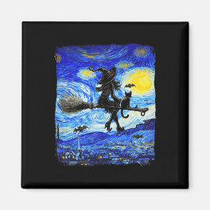 Hexe Halloween Starry Night Van Gogh Aesthetic Pa Magnet
