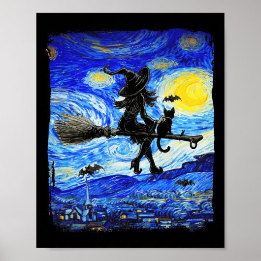Hexe Halloween Starry Night Van Gogh Aesthetic Pa Poster (Vorne)