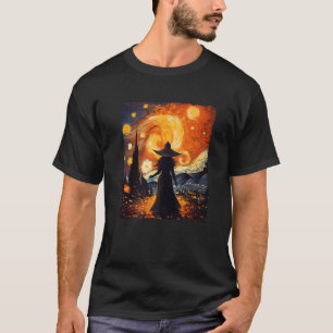 Hexe Halloween Starry Night Van Gogh Aesthetic Pa T-Shirt