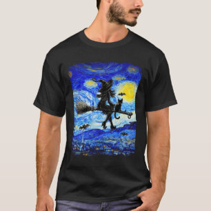 Hexe Halloween Starry Night Van Gogh Aesthetic Pa T-Shirt