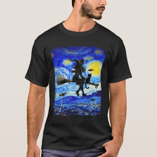 Hexe Halloween Starry Night Van Gogh Aesthetic Pa T-Shirt (Vorderseite)