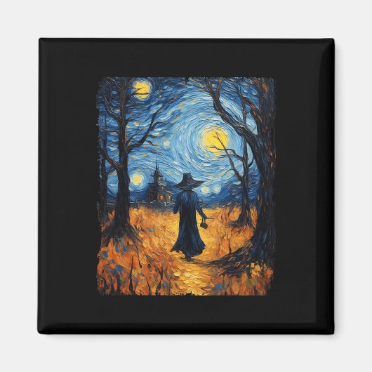 Hexe Halloween Starry Night Van Gogh Kostümkunst Magnet (Vorne)
