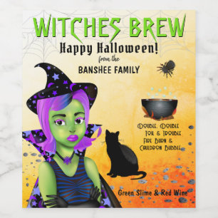Hexe Halloween Weinetikett