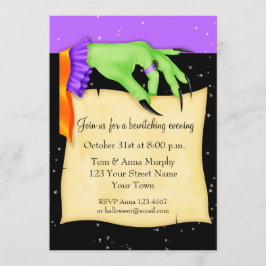 Hexe Hand mit Papier Halloween Einladung