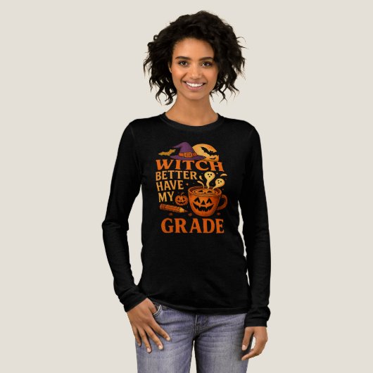 Hexe hat besser mein Klassenlehrer Halloween Tri-Blend Shirt (Volle Vorderseite)