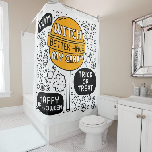 Hexe hat besser meine Süßigkeiten. Duschvorhang (Beispiel)
