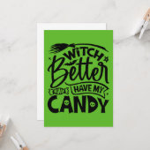Hexe hat besser meine Süßigkeiten. Karte (Vorderseite/Rückseite Beispiel)
