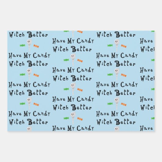 Hexe hat besser meine Süßigkeiten. | Schwarze Buch Geschenkpapier Set (Vorderseite)