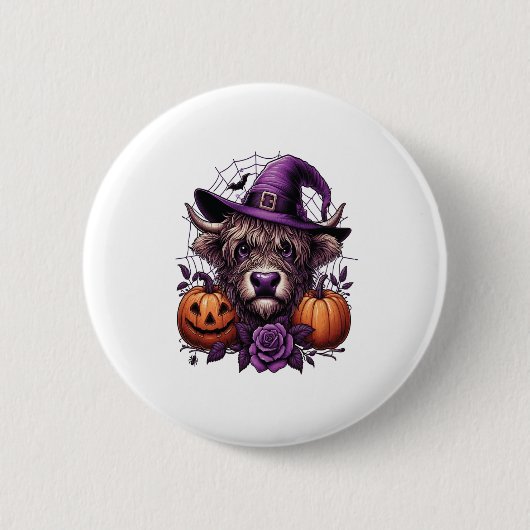 Hexe Highland Halloween Kuh Button (Vorderseite)