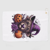 Hexe Highland Halloween Kuh Golfhandtuch (Horizontal)