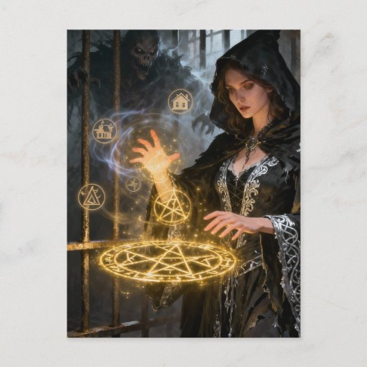 Hexe hinter Gittern Horror-Themen-Kunst Postkarte (Vorderseite)