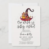 Hexe Hitched Gray Halloween Brautparty Invitat Einladung (Vorderseite)