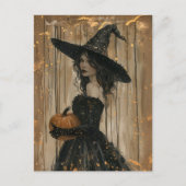 Hexe Holding a Pumpkin Postkarte (Vorderseite)