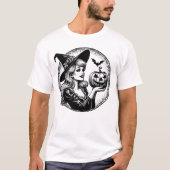 Hexe Holding Pumpkin T-Shirt (Vorderseite)