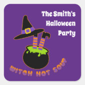 Hexe Hot Soup Witziges Halloween-Individuelle Name Quadratischer Aufkleber (Vorderseite)
