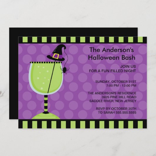 Hexe-Hut-Cocktail-Halloween-Party-Einladung Einladung (Vorne/Hinten)