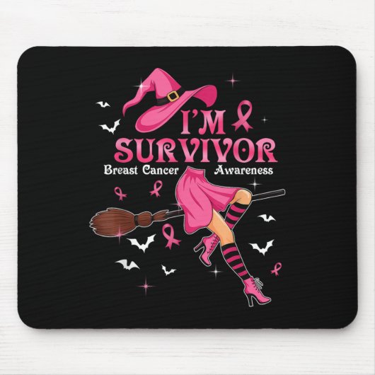 Hexe Ich bin eine Überlebende Halloween Brustkrebs Mousepad (Vorne)