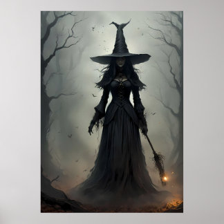 Hexe im Dunkeln, unheimlicher Wald Poster