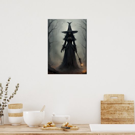 Hexe im Dunkeln, unheimlicher Wald Poster (Küche)