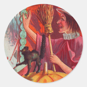 Hexe im Fenster Runder Aufkleber