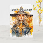 Hexe im Herbst glückliches Halloween Karte (Gelbe Blume)