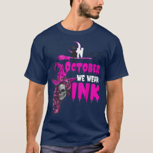 Hexe im Oktober tragen wir rosa Brustkrebs Awaren T-Shirt