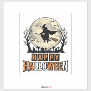 Hexe im Vintage-Stil Happy Halloween Vektordesign_ Aufkleber