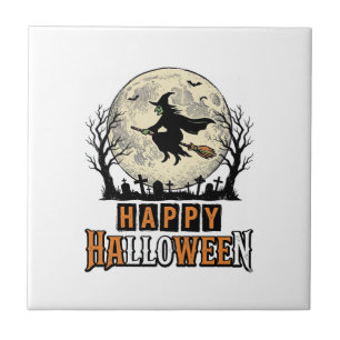 Hexe im Vintage-Stil Happy Halloween Vektordesign_ Fliese