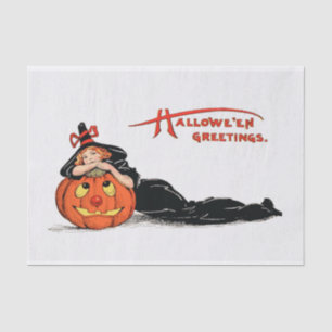Hexe im Vintage-Stil mit Kürbis-Halloween-Decoupag Seidenpapier