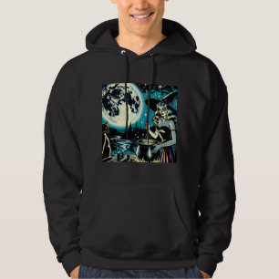 Hexe im Vintage-Stil rührt einen Kessel auf einer Hoodie