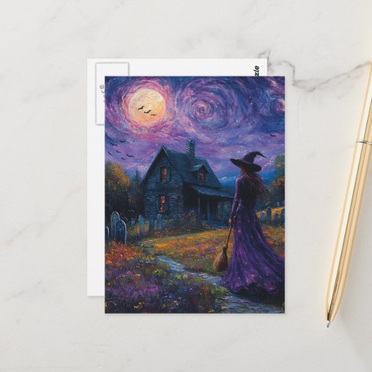 Hexe in der Nacht Postkarte (Vorderseite/Rückseite Beispiel)