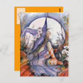 Hexe in einem Kürbispflaster Postkarte (Vorne/Hinten)