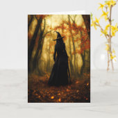 Hexe in Forest Halloween Gruß Karte (Gelbe Blume)