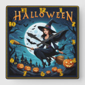 Hexe in Halloween Quadratische Wanduhr (Vorderseite)