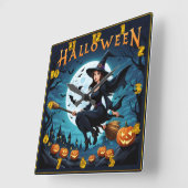 Hexe in Halloween Quadratische Wanduhr (Winkel)