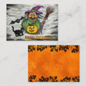 Hexe, Katze, Bat und Kürbis, glückliches Halloween Begleitkarte (Vorne/Hinten)