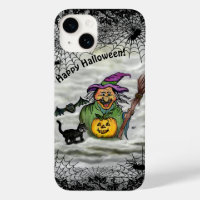 Hexe, Katze, Bat und Kürbis, glückliches Halloween
