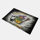 Hexe, Katze, Bat und Kürbis, glückliches Halloween Fußmatte (Schrägansicht)