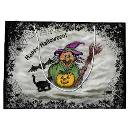 Hexe, Katze, Bat und Kürbis, glückliches Halloween Große Geschenktüte