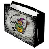 Hexe, Katze, Bat und Kürbis, glückliches Halloween Große Geschenktüte (Rückseite Schrägansicht)