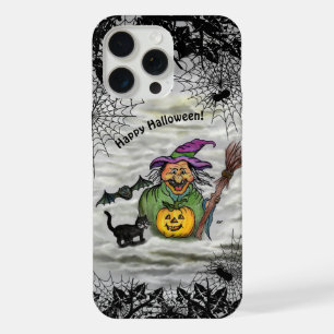 Hexe, Katze, Bat und Kürbis, glückliches Halloween iPhone 15 Pro Max Hülle
