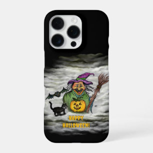 Hexe, Katze, Bat und Kürbis, glückliches Halloween iPhone 16 Pro Hülle