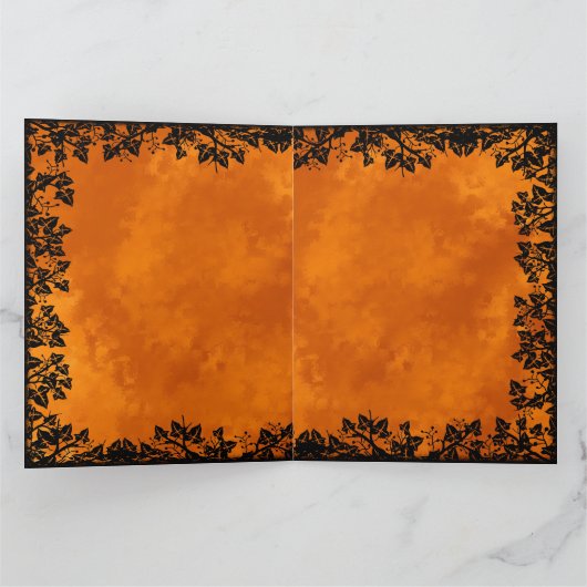 Hexe, Katze, Bat und Kürbis, glückliches Halloween Karte (Innenseite)