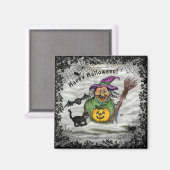 Hexe, Katze, Bat und Kürbis, glückliches Halloween Magnet (Vorderseite/Rückseite)